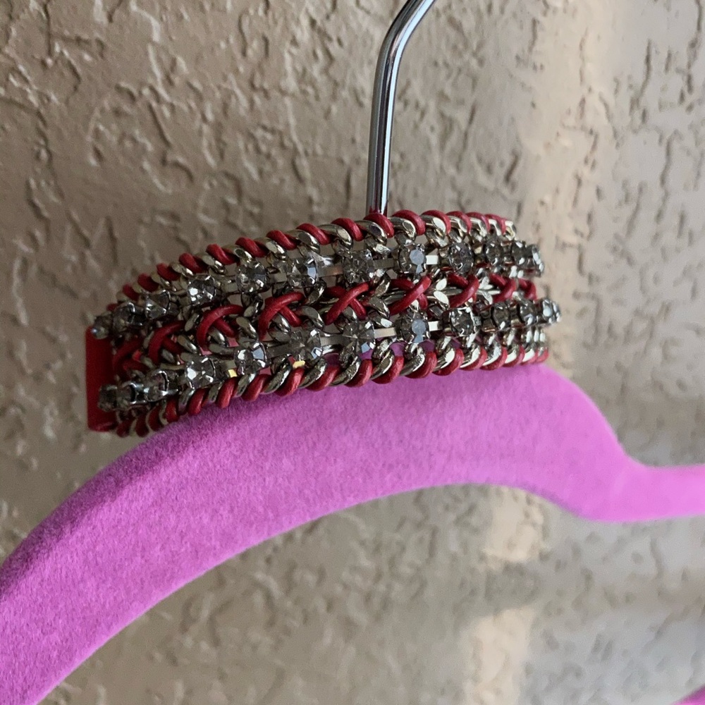 Red Leather and Bling Studded Adjustable Bracelet